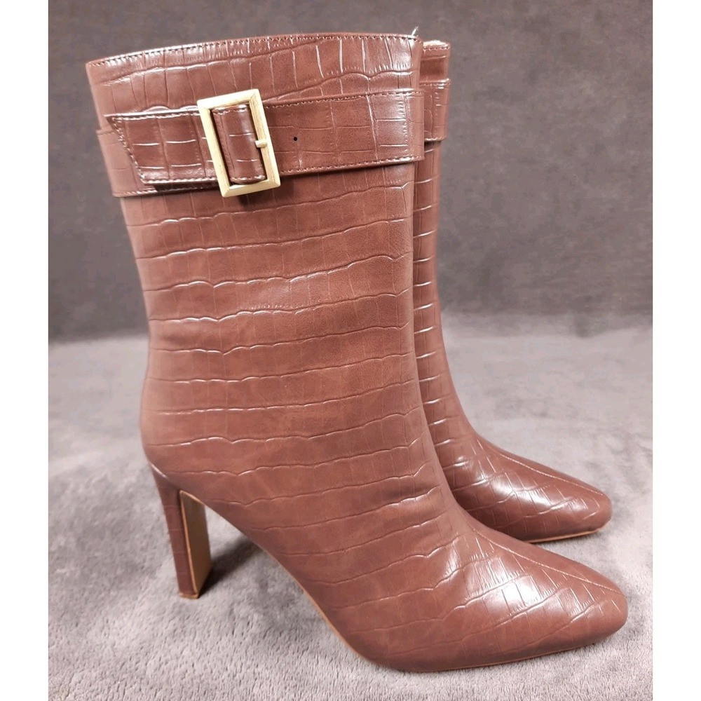 Journee Collection Women's Elanie Croc Ankle Booties Side Zip Brown Size‎ 11